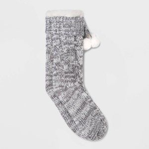 Joy Womens 1 Pair Sequins Slipper Socks with Gripper Bottoms 4-10 LIGHT GRAY